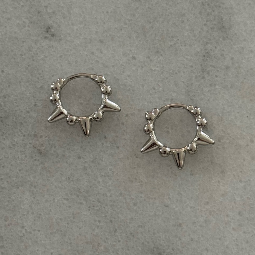 Sterling Silver Beaded Spike Huggie Hoop Earrings 

Brand New